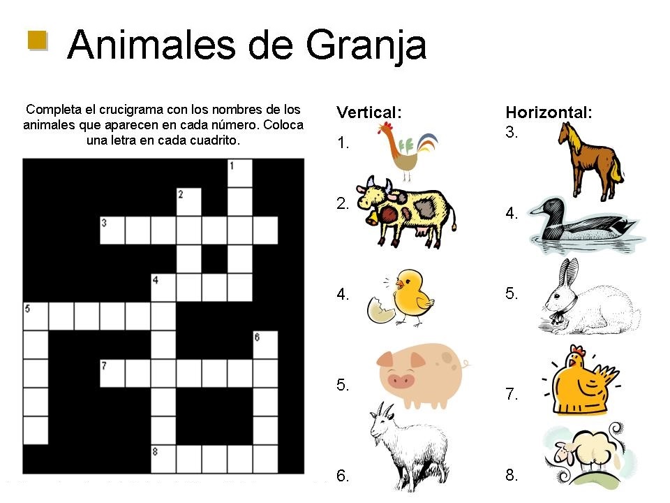 Crucigrama de animales para niños