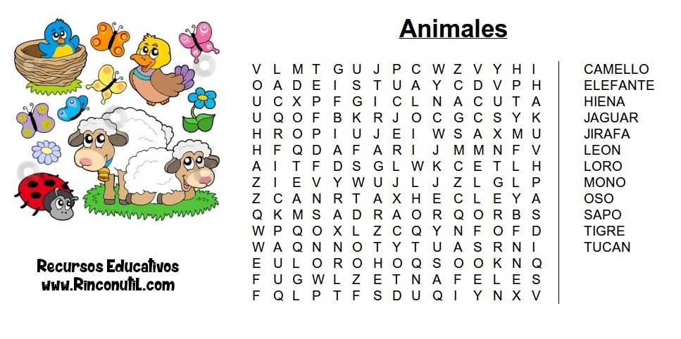 Sopas de letras para niños